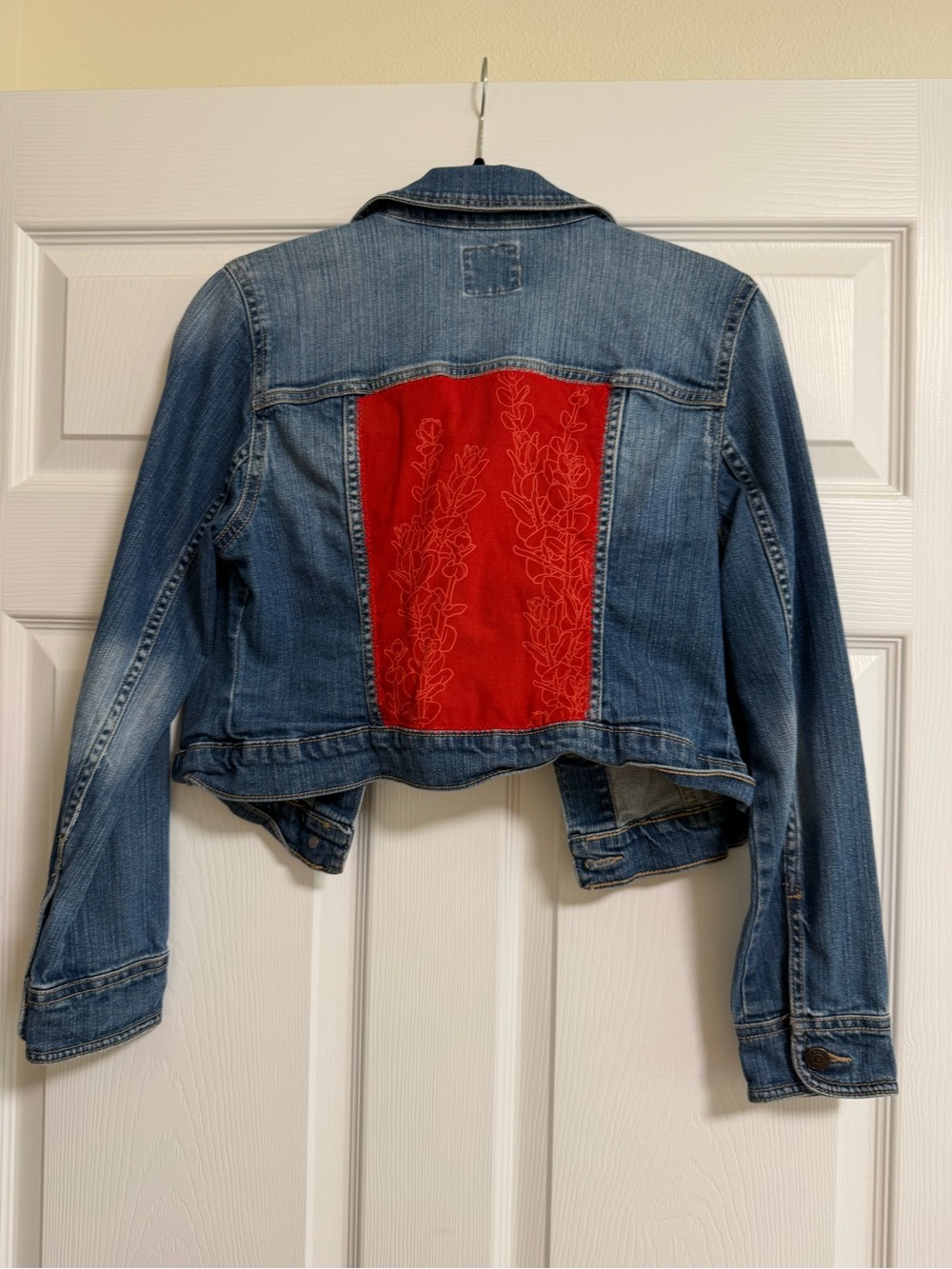 UpCycled Denim Jacket with Red Back Panel